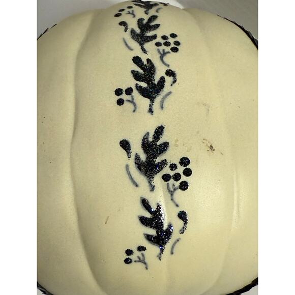 Styrofoam Decorated Pumpkin Neutral Fall Decor w/ Navy Leaf Design - Picture 7 of 8